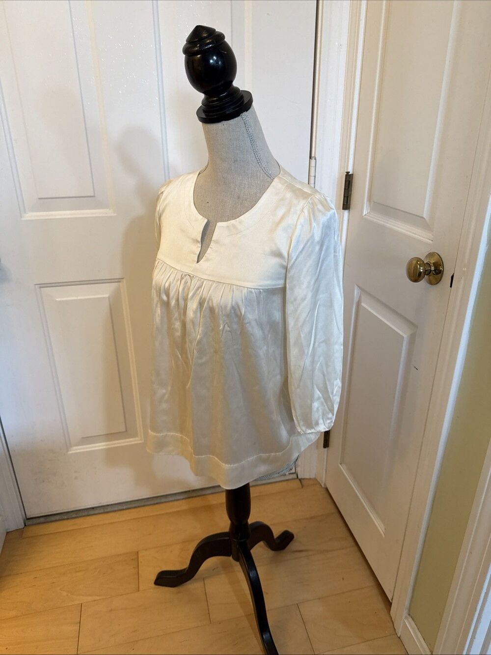 STRETCH SILK IVORY BLOUSE Chaiken Size 0 Women’s Longsleeved Top